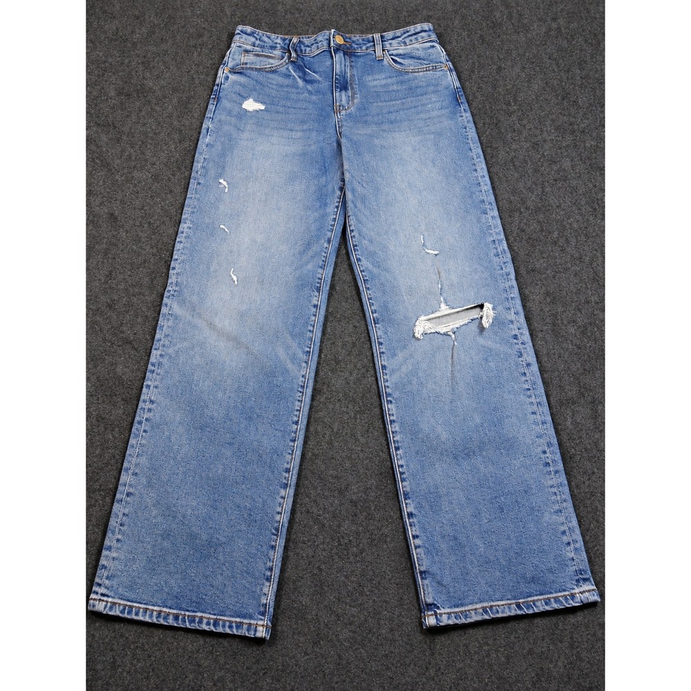 KUT Wide Leg Jeans Womens 4 Blue High Waisted Distressed Ripped Knee Denim